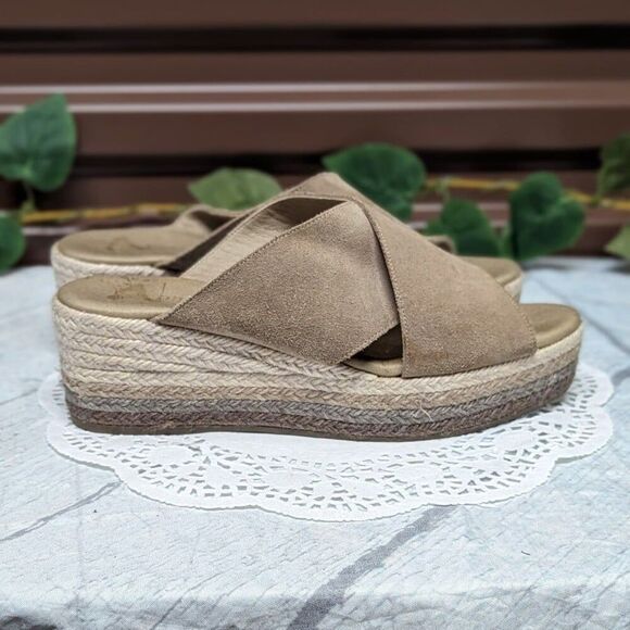 Paseart Size 40 Tan Double Strap Suede‎ Espadrilles Wedges Shoes Made in Spain - Picture 1 of 8